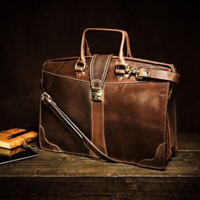 Full Grain Leather Briefcase Laptop Bag / Corsican Pine
