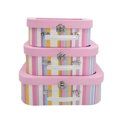 Set Of 3 Luxury Suitcase Gift Boxes Multicolored Print Pink