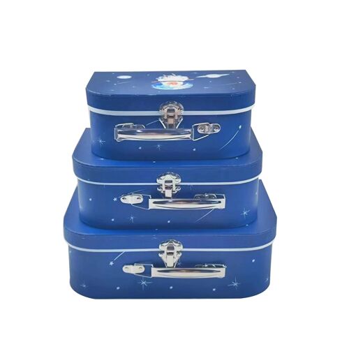 Set Of 3 Luxury Suitcase Gift Boxes Solar System Print Blue