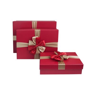 Red Gold Satin Ribbon Set Of 3 Gift Box