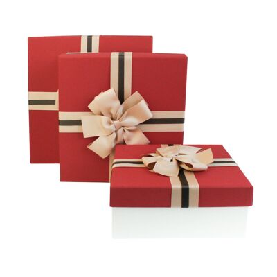 Cream Red With Bow Gift Box - Set Of 3