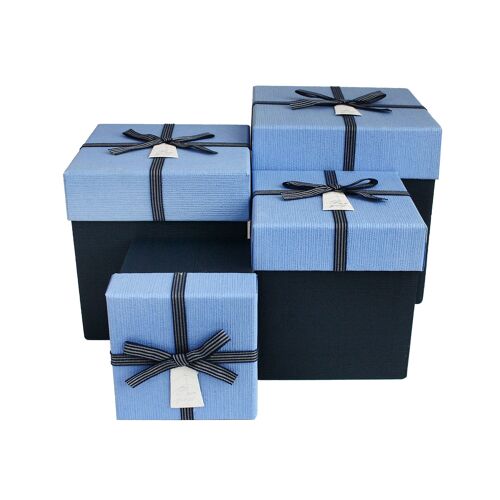Dark Blue Striped Bow Gift Box