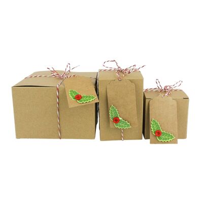 Natural Kraft Gift Box 3 Sizes 4 Pcs Each with String 3-Pack