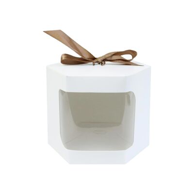 Strong Hexagon Gift Bag, White Kraft, Clear Window, Ribbon