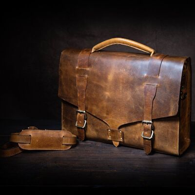 Leather Mens Womens Briefcase Laptop Business Bag Portfolio / Ash