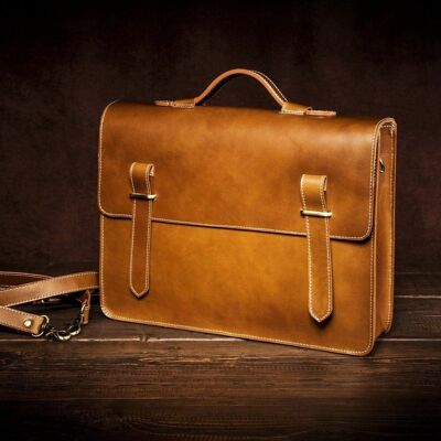 Leather Mens Womens Briefcase Laptop Business Bag Portfolio / Douglas Fir