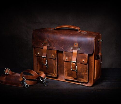 Top Grain Leather Mens Womens Briefcase Laptop Business Bag / London Plane