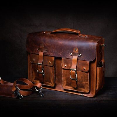 Top Grain Leather Mens Womens Briefcase Laptop Business Bag / London Plane