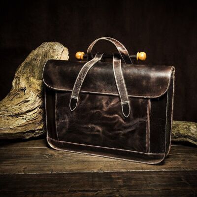 Leather Mens Womens Portfolio Bag Messenger Upto 14" Laptop / English Elm