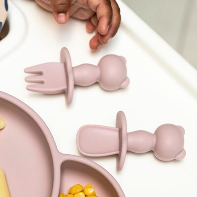 Set di utensili con cucchiaio e forchetta per lo svezzamento del bambino