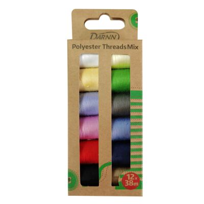 Mélange de fils de polyester (12 x 38 m), fils à coudre assortis, fils de polyester de couleurs mélangées, ensemble de fils à coudre à la main, bobines de fil à coudre multicolores, ensemble de fils à coudre créatifs
