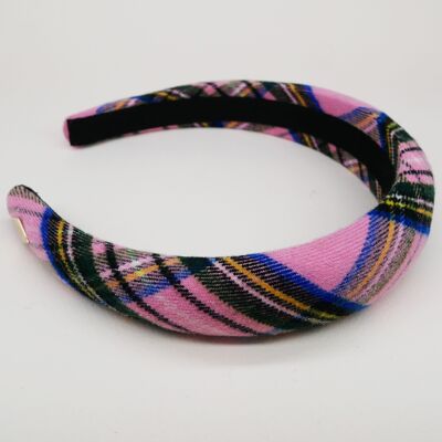 Pink tartan wool headband - Solange