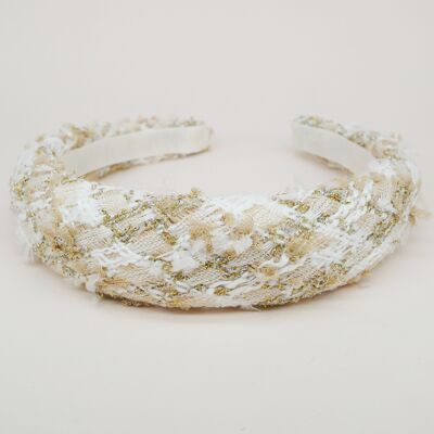 Beige, white and gold tweed headband - Mathilde