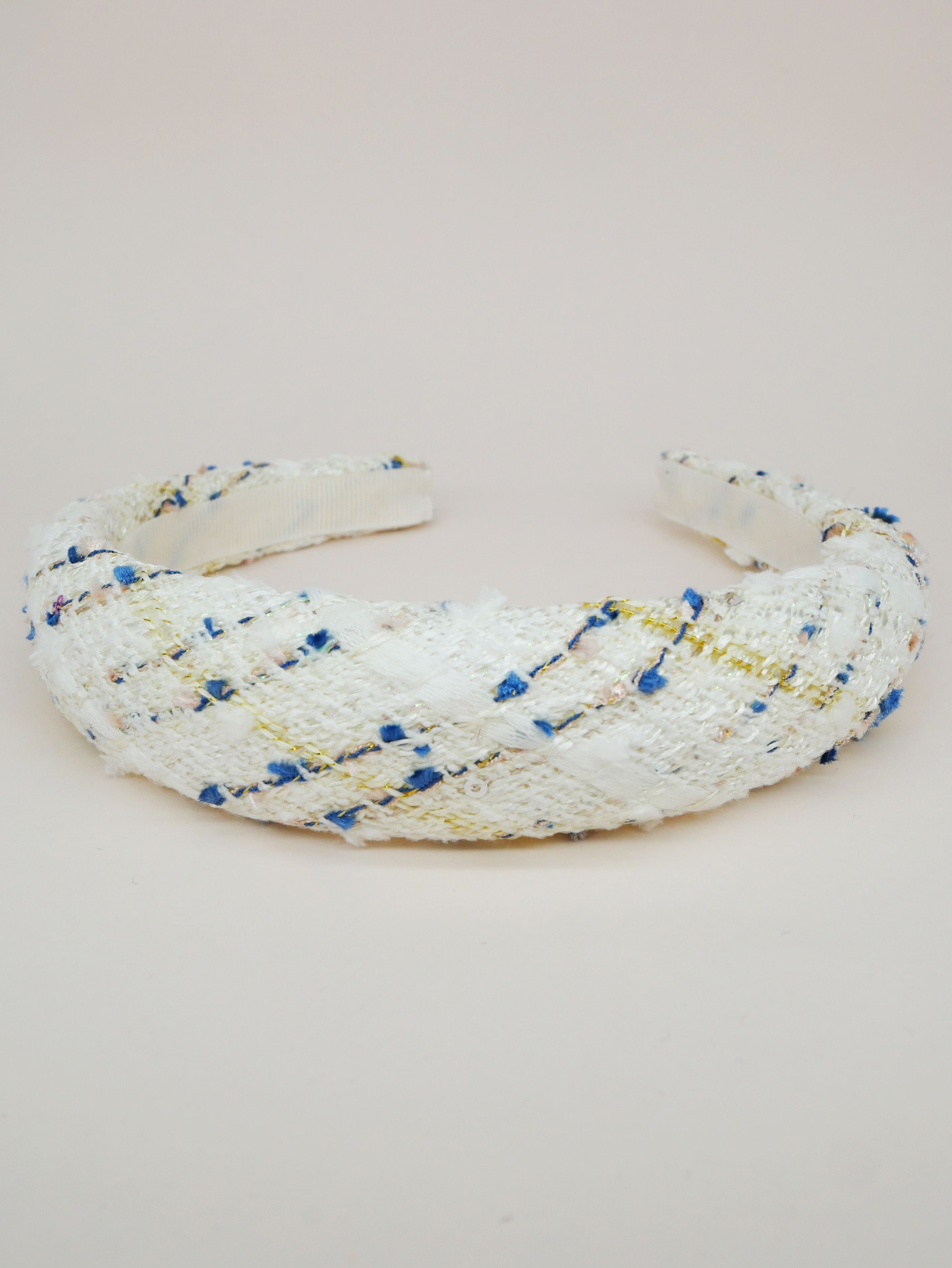 Cerchietto in tweed bianco, blu e oro - Perrina