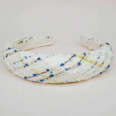 Diadema de tweed blanca, azul y dorada - Perrina
