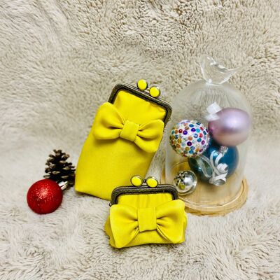 Duo of GAGA YELLOW glasses case and small purse Retro and girly style.
