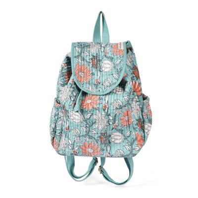 Hochwertiger Rucksack - Damen Rucksack mit Ozeanischem Blumenmuster - Gesteppte Indische Baumwolle, Modisches Reiseaccessoire, Perfektes Geschenk.