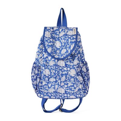 Sac à dos - Sac à dos Frosty Blue Quilt fait à la main - Sac en coton pour femmes, accessoires de voyage élégants, cadeau idéal pour les étudiantes.