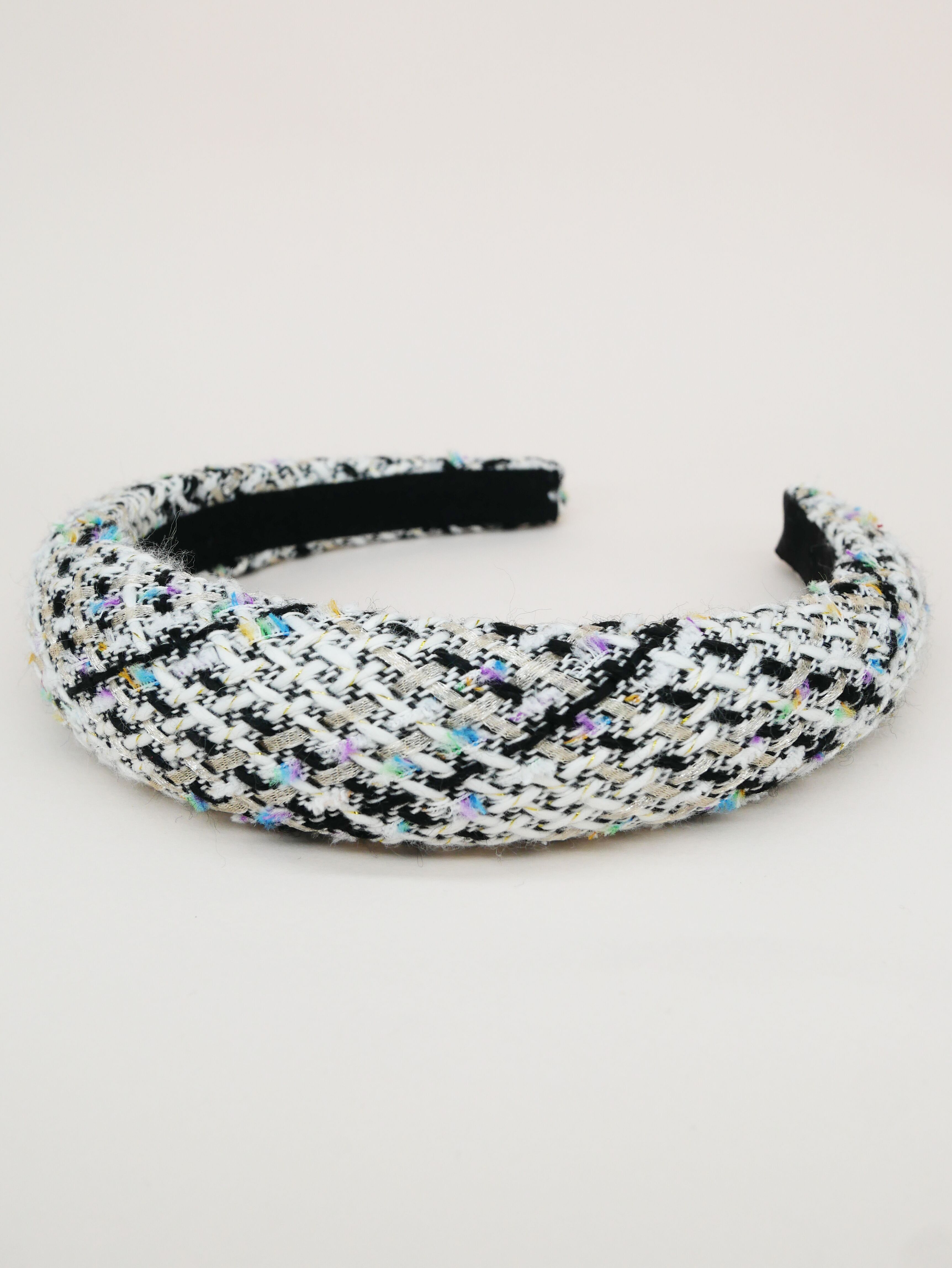 fascia per capelli nera, bianca e multi tweed - Clara