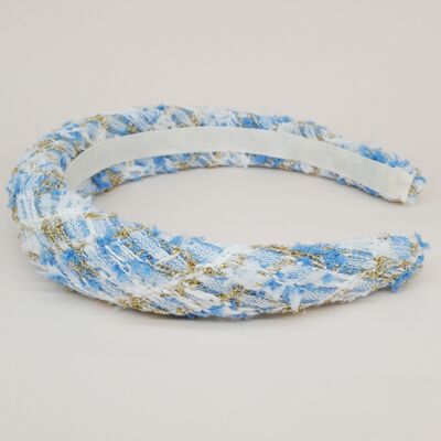 Pastel blue, white and gold tweed headband - Mathilde