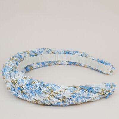 Pastel blue, white and gold tweed headband - Mathilde