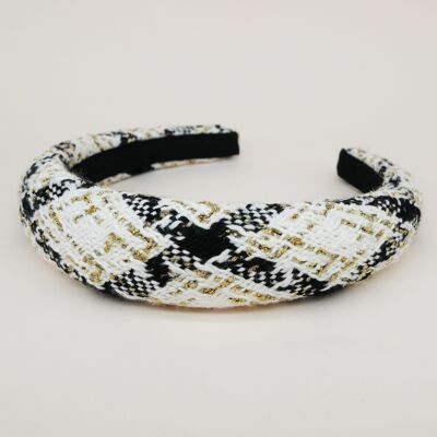 Black, white and gold tweed headband - Tina