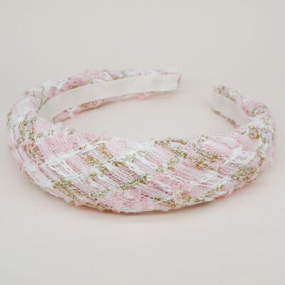 Pastel pink, white and gold tweed headband - Mathilde