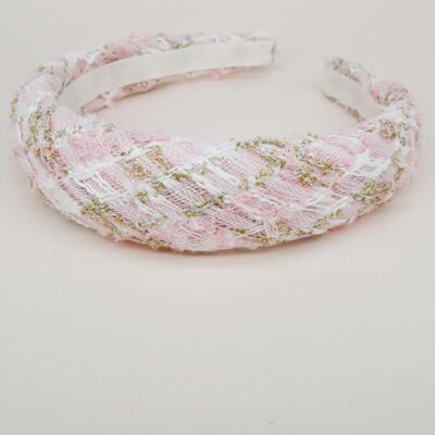 Pastel pink, white and gold tweed headband - Mathilde