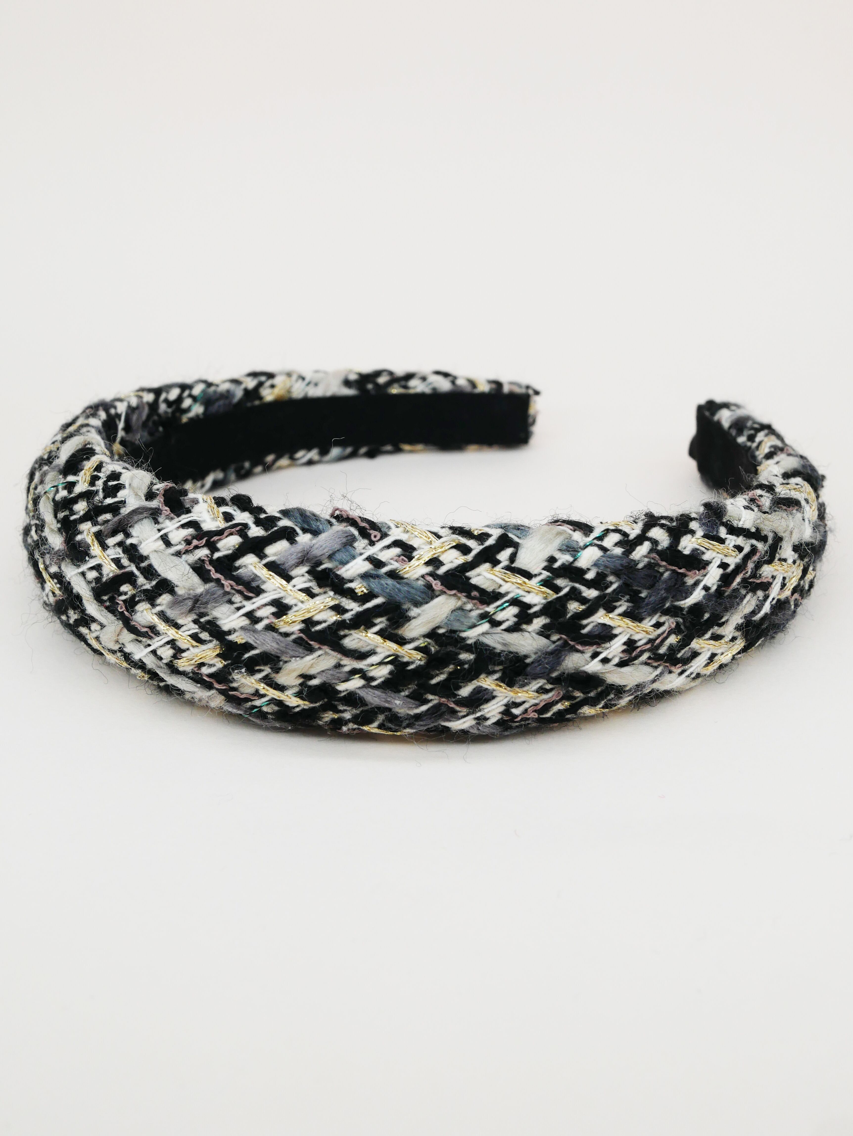 Cerchietto in tweed nero, bianco, grigio e oro - Elsa