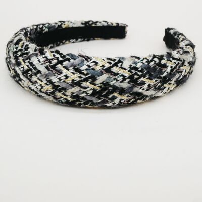 Black, white, gray and gold tweed headband - Elsa