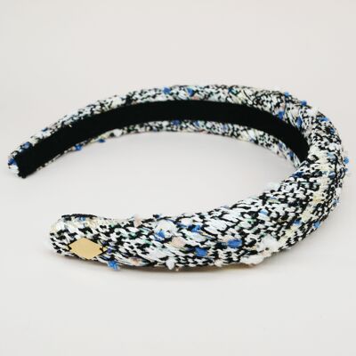 Schwarz-blau-weißes Tweed-Stirnband – Agathe
