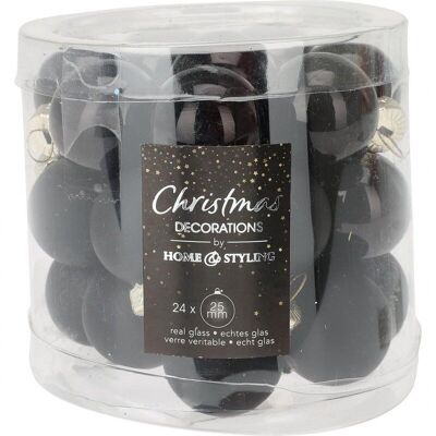 GLASS CHRISTMAS BALL 25mm BLACK Set 24 pcs