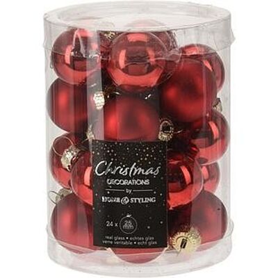 GLASS CHRISTMAS BALL 25mm RED Set 24 pcs