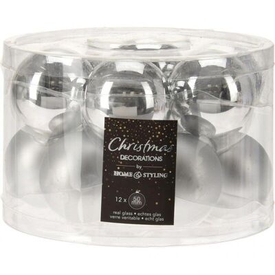 GLASS CHRISTMAS BALL 50mm SILVER Set 12 pcs