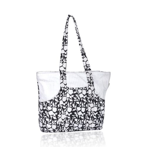 Gesteppte Tasche - Schwarze Blumen Handtasche , Handtasche fürs Büro,