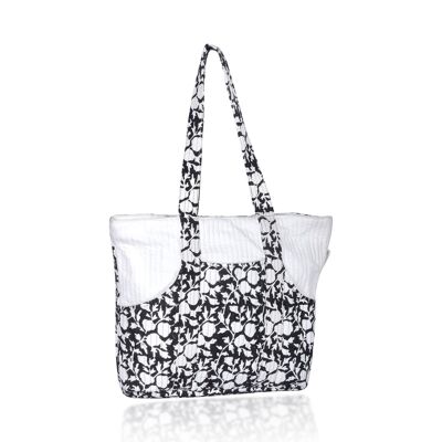 Quilted Bag - Black Floral Handbag, Office Handbag,