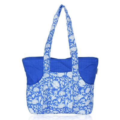 Borsa trapuntata - Borsa floreale blu, borsa da donna