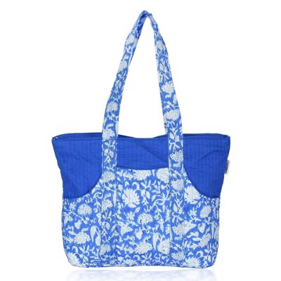 Bolso acolchado- Bolso azul floral, bolso para mujer