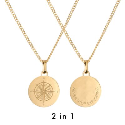 CEYOLI necklace compass statement 2 in 1