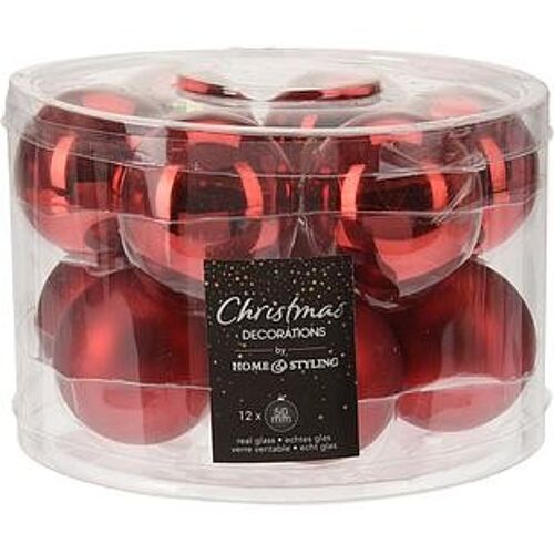 BOULE DE NOEL EN VERRE 50mm ROUGE Set 12 pcs