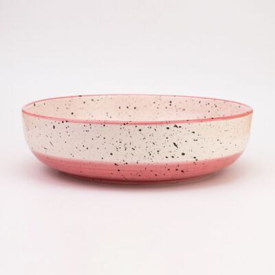 Large summer salad bowl in white and pink ceramic 21cm CHERRY