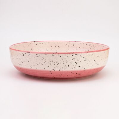 Ensaladera grande de ceramica blanca y rosa 21 cm CEREZO