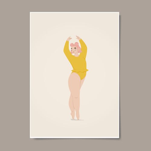 Ballerina Dancer Girl Kids Wall Art (Pink Hair)