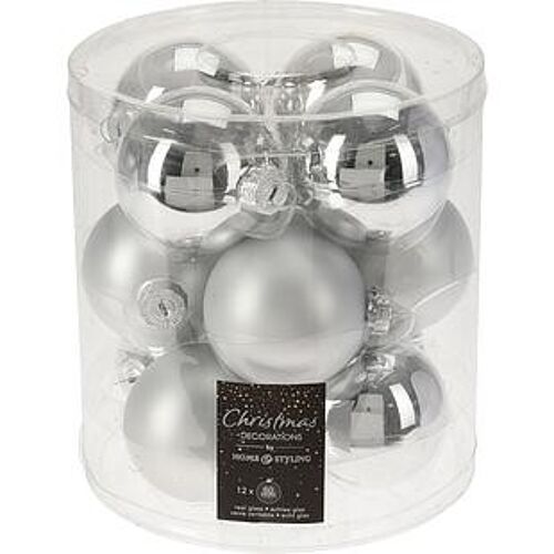 BOULE DE NOEL EN VERRE 60mm ARGENT Set 12 pcs