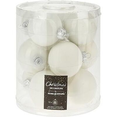 BOULE DE NOEL EN VERRE 60mm BLANC Set 12 pcs