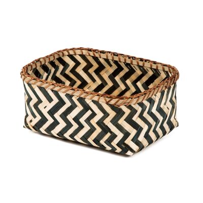 Set of 3 Zebra Bamboo Baskets, Bamboo Weave, Assorted Sizes, Black/Natural, RAN6434