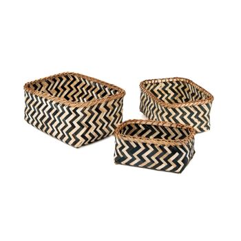 Lot de 3 paniers en bambou zébré, Tissage en Bambou, Tailles Assorties, Noir/Naturel, RAN6434 9