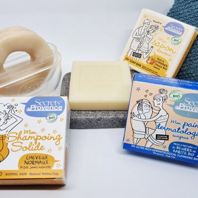 Kit regalo da toilette: Shampoo solido, Box, Barretta dermatologica