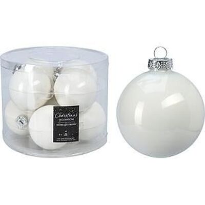 GLASS CHRISTMAS BALL 70mm WHITE Set 8 pcs