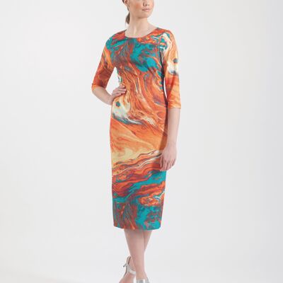 Turquoise Back Neckline Printed Midi Dress
